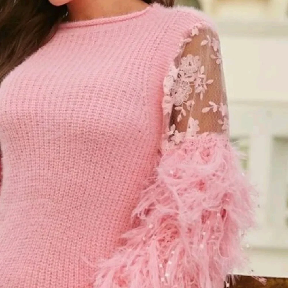 Pink Fringe Sweater Dress - Picture 5 of 6